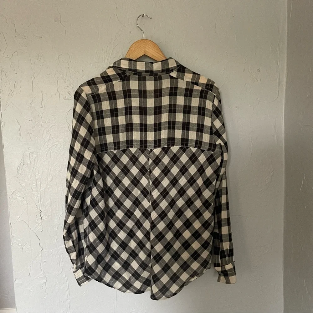 Free People Black White Checkered Gauzy Flannel Button up Top with Cutouts XS - Picture 6 of 6